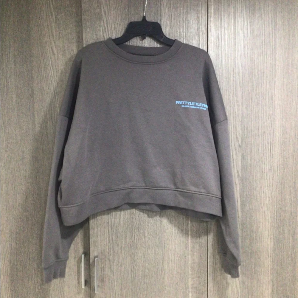 PrettyLittleThing Charcoal Sweatshirt with Blue Logo - Picture 1 of 6